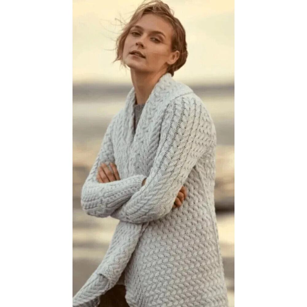 IrelandsEye Glenross Waterfall Cardigan Sweater Wool Natural Chunky Knit Medium - Picture 8 of 16